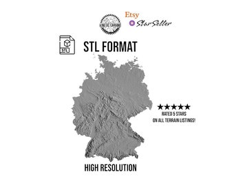 Germany Terrain 3D Topographic Map: CNC STL | CNC Laser Cut File, Wood Wall Art, 3D Printable