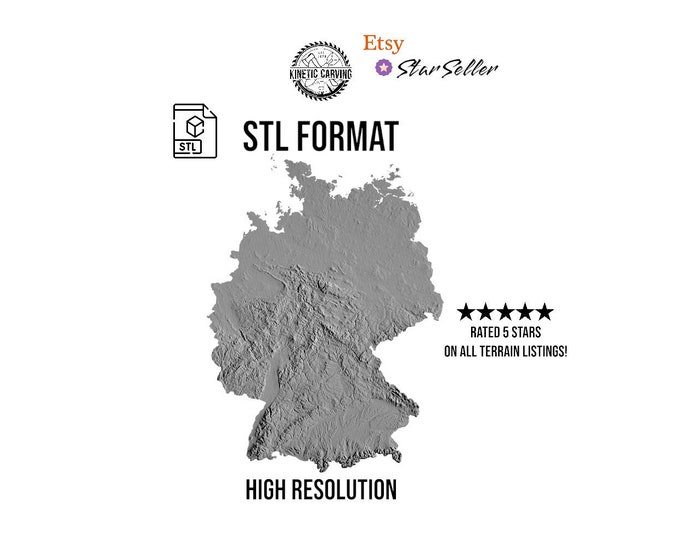 Germany Terrain File – 3D Topographic Map for CNC, 3D Printing, or 3D Lasering