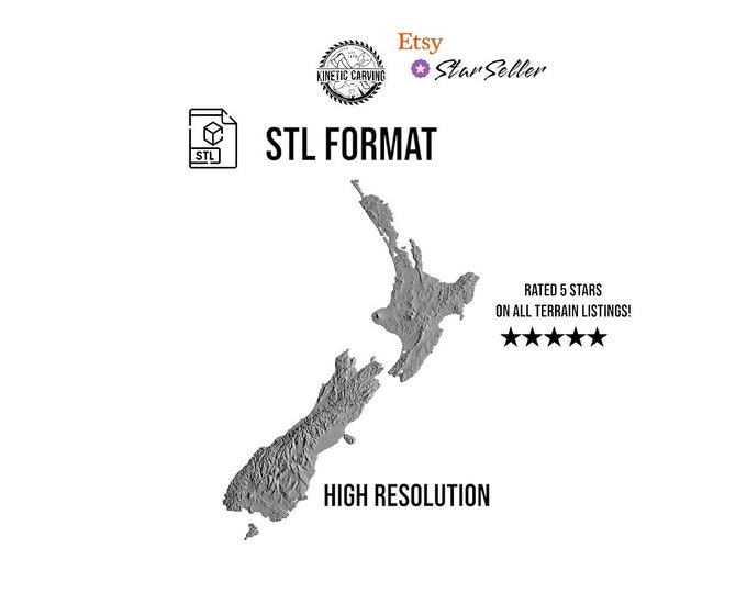 New Zealand Terrain STL File – 3D Topographic Map for CNC, 3D Printing, or 3D Lasering