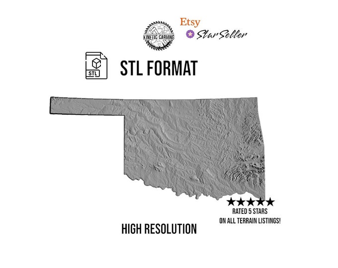 Oklahoma Terrain STL File – 3D Topographic Map for CNC, 3D Printing, or 3D Lasering