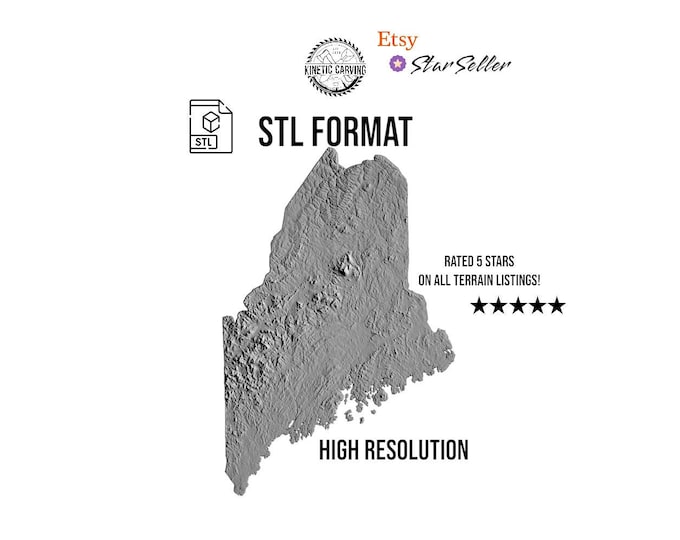 Maine Terrain File – 3D Topographic Map for CNC, 3D Printing, or 3D Lasering