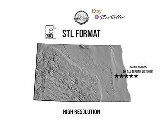 North Dakota 3D Topographic Terrain Model STL File for Printing, Art, Relief Maps & Plaques