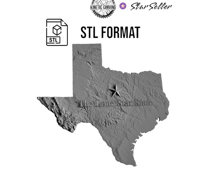 Texas Themed STL File – 3D Topographic Map for CNC, 3D Printing, or 3D Lasering