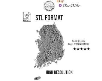 South Korea 3D Topographic STL Model for CNC woodworking and 3D Printing (Digital Download)