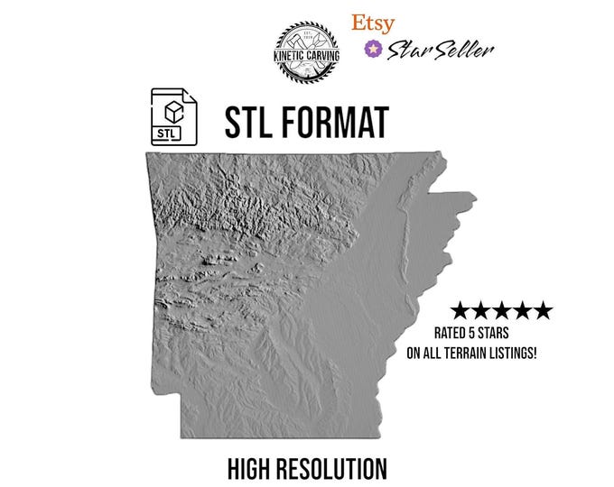 Arkansas Terrain File – 3D Topographic Map for CNC, 3D Printing, or 3D Lasering