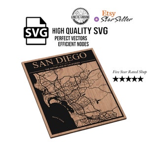 San Diego, California Stadt Karte SVG-Datei für Holzbearbeitung, CNC, Druck und Lasern