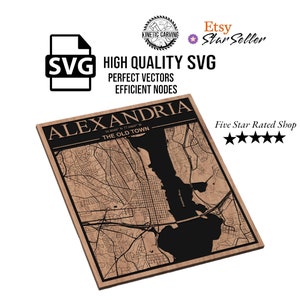 Alexandria, Virginia Stadt Karte SVG-Datei für Holzbearbeitung, CNC, Druck und Lasern