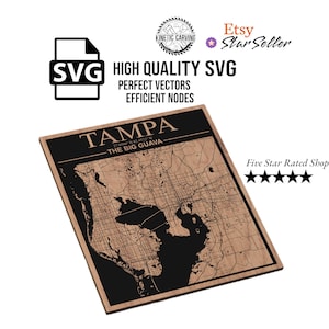 Tampa, Florida Stadt Karte SVG-Datei für Holzbearbeitung, CNC, Druck und Lasern