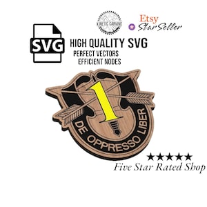 May include: A wooden emblem with the text "DE OPPRESSO LIBER" and a yellow number 1. The emblem has a black background and a light brown wood grain. The image also includes the text "HIGH QUALITY SVG" and "PERFECT VECTORS".