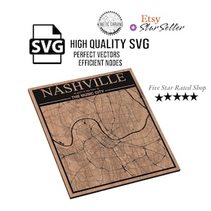 Nashville, Tennessee Stadt Karte SVG-Datei für Holzbearbeitung, CNC, Druck und Lasern