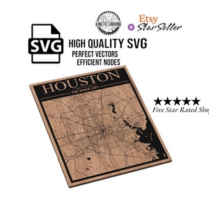 Houston, Texas Stadt Karte SVG-Datei für Holzbearbeitung, CNC, Druck und Lasern