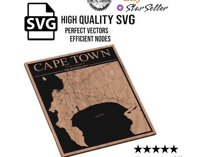 Cape Town, South Africa City Map SVG File for Woodworking, CNC, Printing and Lasering