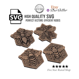 Peut inclure: Quatre fichiers de découpe SVG représentant une abeille et un nid d'abeilles. Les fichiers sont de haute qualité et parfaits pour les projets d'artisanat.