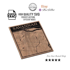 Archivo SVG del mapa de la ciudad de Savannah, Georgia para carpintería, CNC, impresión y láser