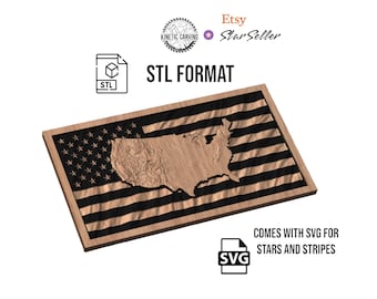 Continental United States 3D Terrain Wavy Flag STL for 3D Printing, CNC Woodworking