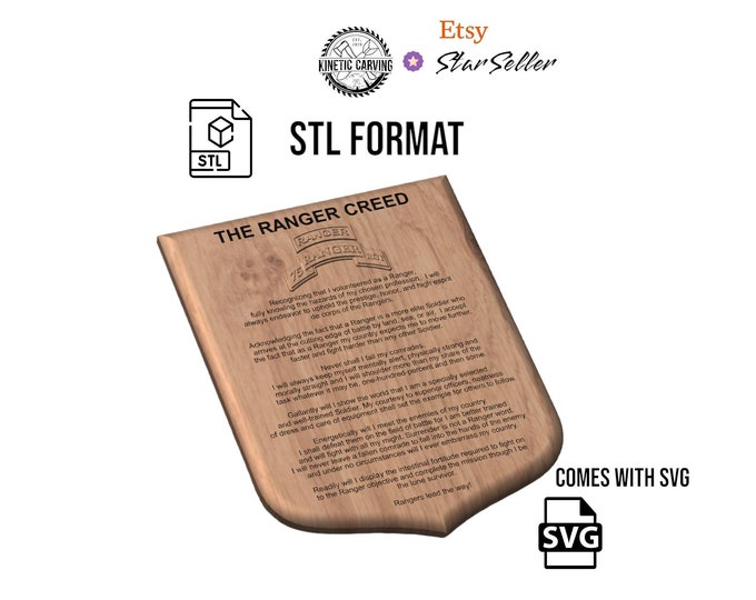 Ranger Creed STL & SVG File Shield for CNC Woodworking
