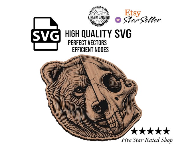 Bear Skull SVG File for Woodworking, CNC, Printing and Lasering