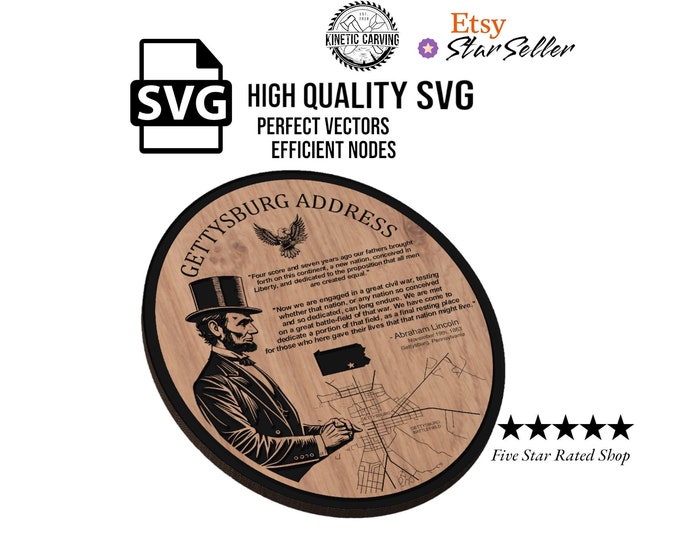 Abraham Lincoln Battle of Gettysburg SVG File for Woodworking, CNC, Printing and Lasering