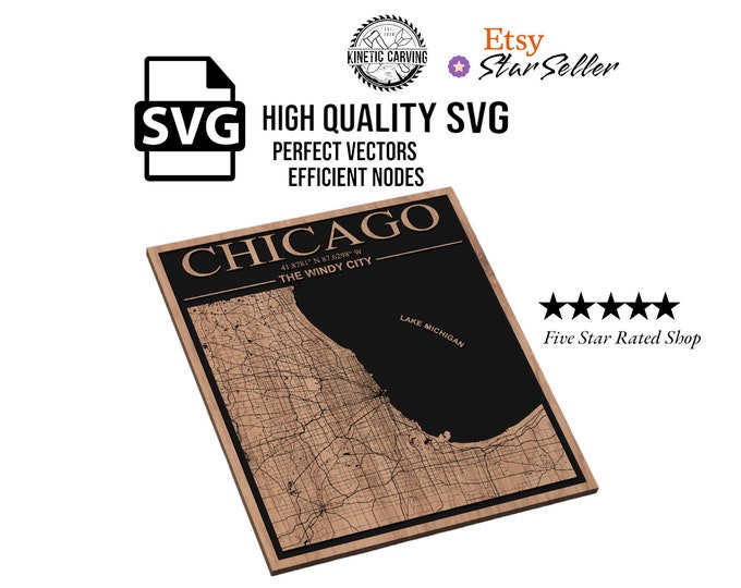 Chicago, Illinois City Map SVG File for Woodworking, CNC, Printing and Lasering