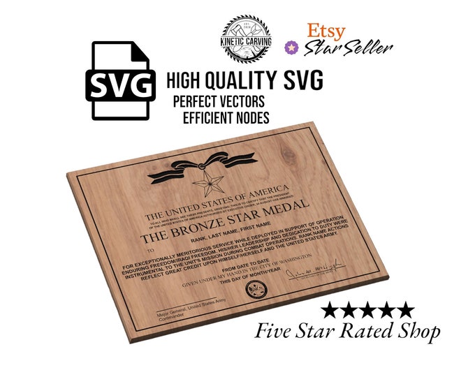 Bronze Star Military Award Plaque SVG File for Woodworking, CNC, Printing and Lasering