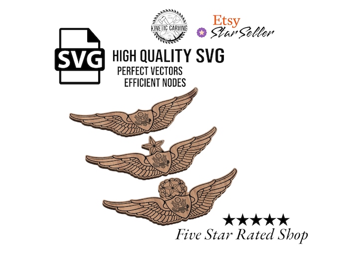 Basic, Senior, Master Aviation Wings Badge SVG File for Woodworking, CNC, Printing and Lasering