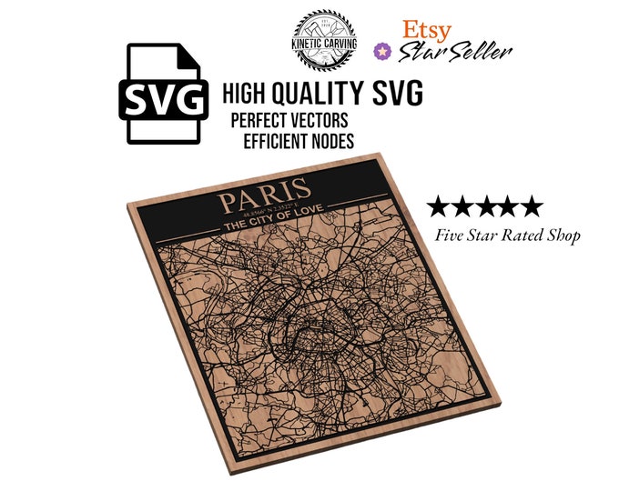 Paris, France City Map SVG File for Woodworking, CNC, Printing and Lasering