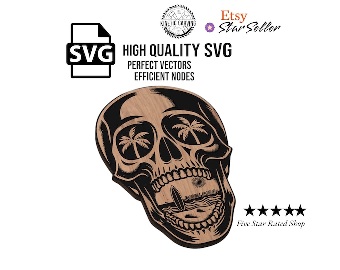 Death Beach Skull SVG File for Woodworking, CNC, Printing and Lasering