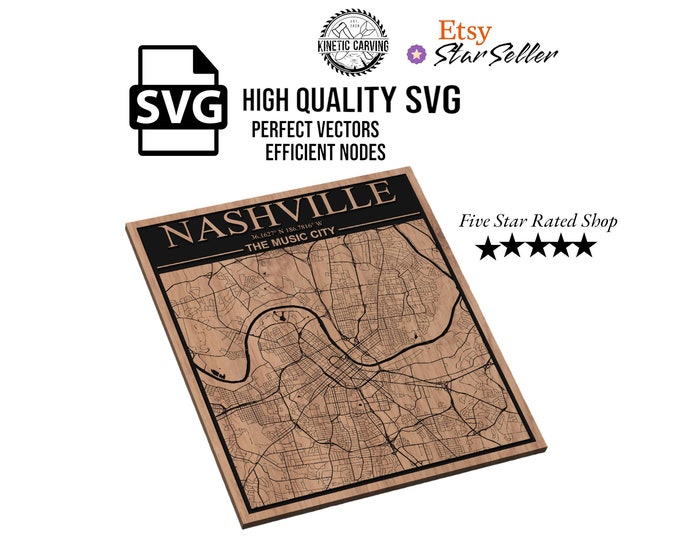 Nashville, Tennessee City Map SVG File for Woodworking, CNC, Printing and Lasering