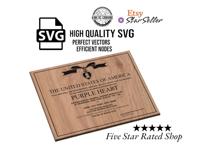 Purple Heart Award Military Plaque SVG File for Woodworking, CNC, Printing and Lasering