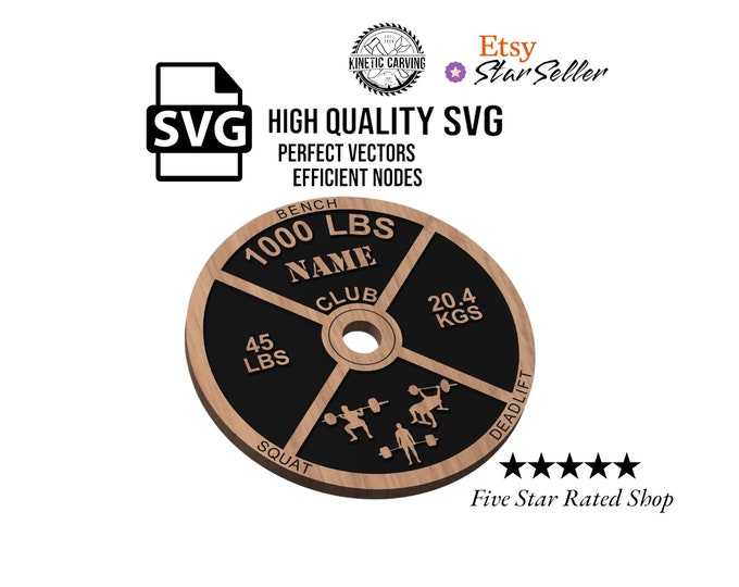 1000 Pound Club Weight Plate, Gym, Exercise SVG File for Woodworking, CNC, Printing and Lasering