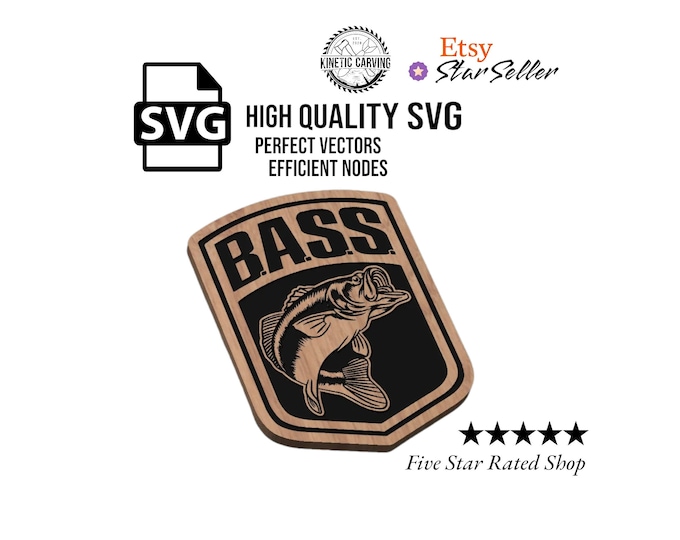 Bass Fishing Patch SVG File for Woodworking, CNC, Printing and Lasering
