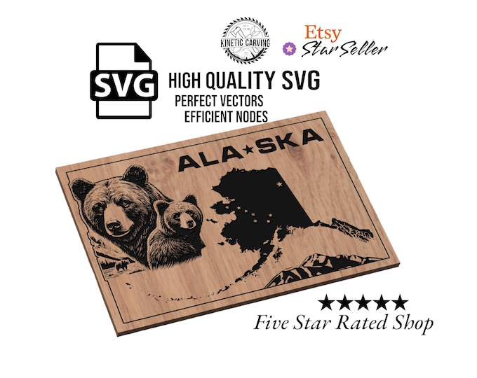 Alaska Brown Bear Theme SVG File for Woodworking, CNC, Printing and Lasering