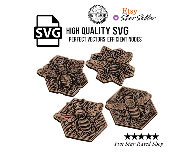 Bee Collection Art SVG File for Woodworking, CNC, Printing and Lasering