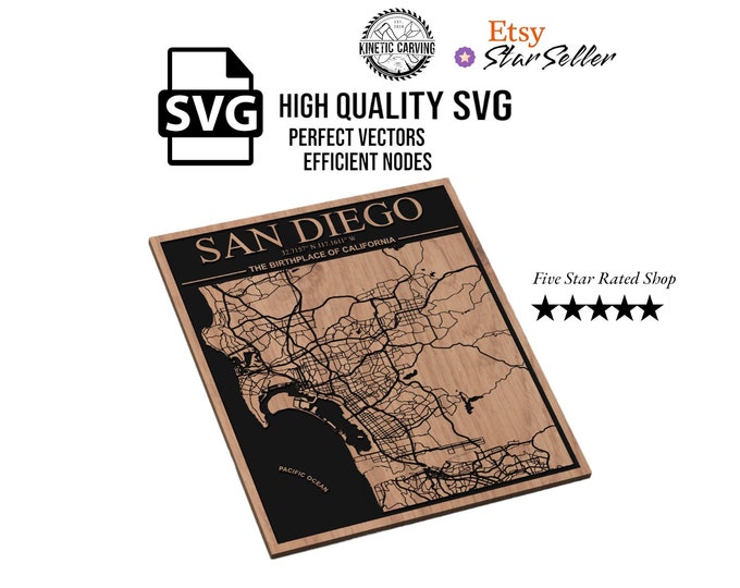 San Diego, California City Map SVG File for Woodworking, CNC, Printing and Lasering