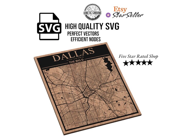Dallas, Texas City Map SVG File for Woodworking, CNC, Printing and Lasering