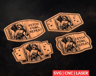 Dog Mallard Hunting Leather Patch Bundle SVG | CNC Laser Cut File, Wood Wall Art, Glowforge Engraving, LightBurn Ready