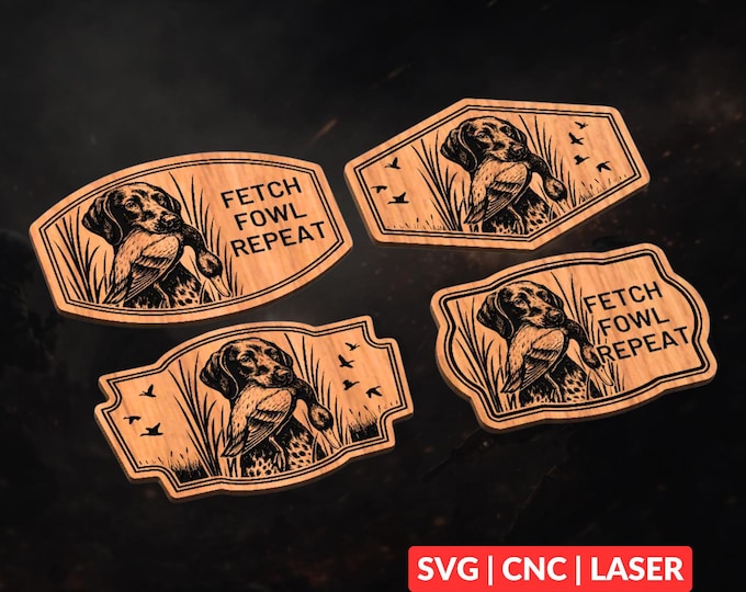 Dog Mallard Hunting Leather Patch Bundle SVG | CNC Laser Cut File, Wood Wall Art, Glowforge Engraving, LightBurn Ready