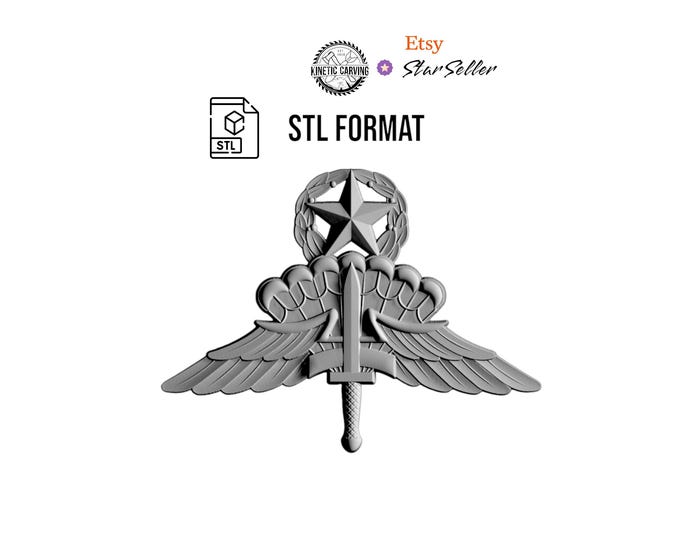 3D STL Model of Military Free Fall Wings (Master), for 3D Printing, CNC Woodworking