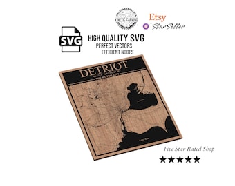 Detroit, Michigan City Map SVG | CNC Laser Cut File, Wood Wall Art, Glowforge Engraving, LightBurn Ready