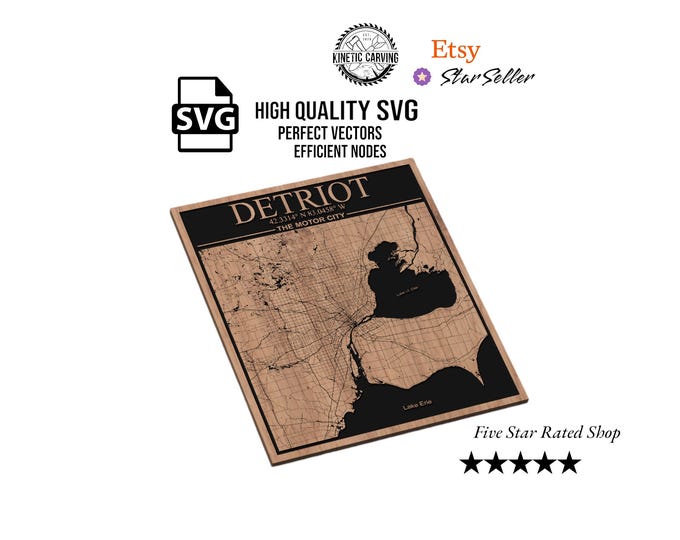 Detroit, Michigan City Map SVG File for Woodworking, CNC, Printing and Lasering
