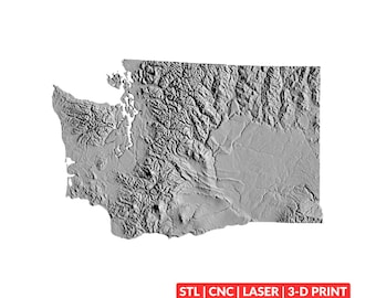 Washington Terrain Map STL | CNC Carving File, Wood Relief Art, 3D Printing Ready