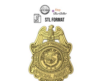 Prohibition Agent Badge 3D Model: Vintage Special Agent Shield STL (Digital Download)