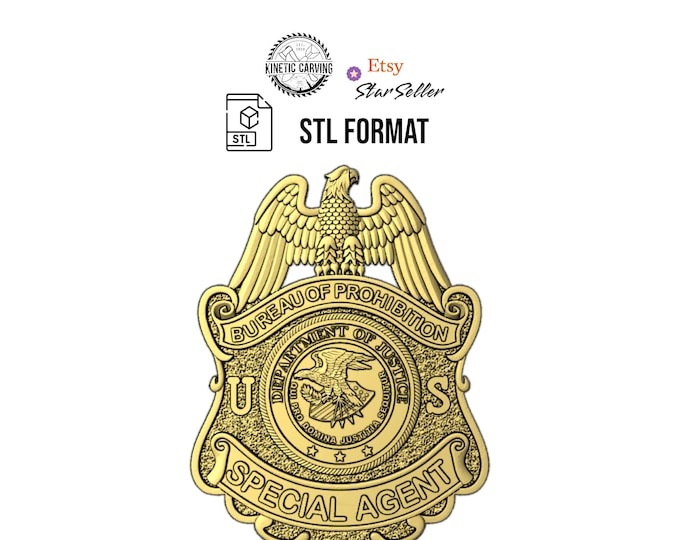 Prohibition Agent Badge 3D Model: Vintage Special Agent Shield STL (Digital Download)