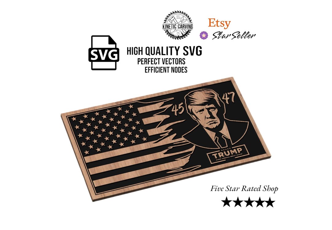 Trump 45/47 Tattered Flag SVG File for Woodworking, CNC