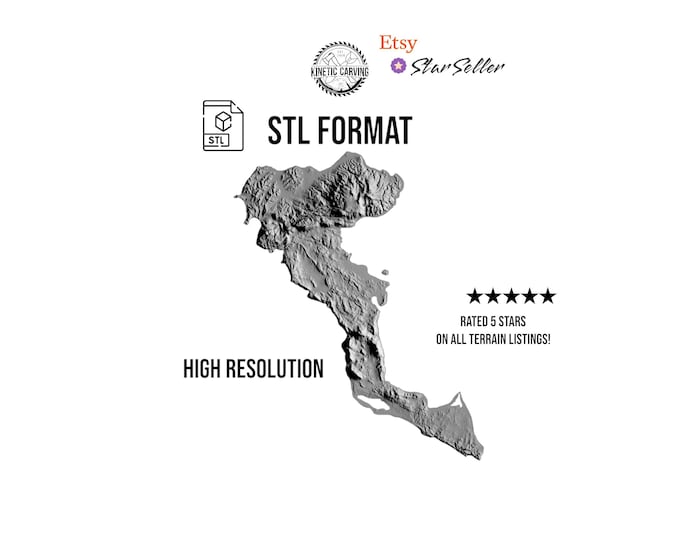Corf, Greece Terrain File – 3D Topographic Map for CNC, 3D Printing, or 3D Lasering