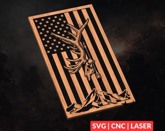 Elk Hunt U.S. Flag SVG | Hunting CNC Laser Cut File, Wood Wall Art, Glowforge Engraving, LightBurn Ready