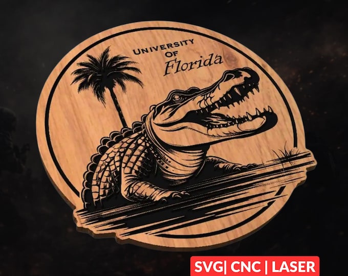 Florida Alligator Design SVG | CNC Laser Cut File, Wood Wall Art, Glowforge Engraving, LightBurn Ready