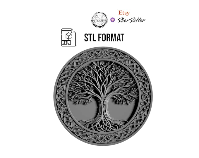 Celtic Tree of Life STL – Round 3D Relief for CNC, 3D Printing, or 3D Lasering