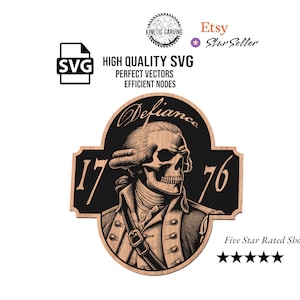 SVG file featuring a skull-faced George Washington with the words 'Defiance' and '1776' on it. The design combines revolutionary imagery with a bold, rebellious message, perfect for creating patriotic-themed art, apparel, or decor with an edge.