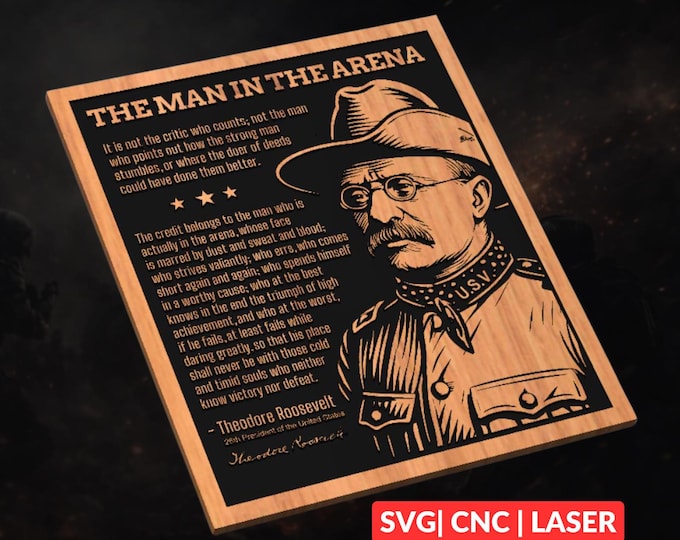 The Man in the Arena Portrait SVG | CNC Laser Cut File, Wood Wall Art, Glowforge Engraving, LightBurn Ready
